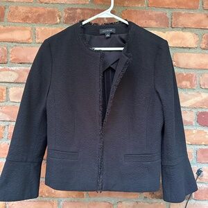 Ann Taylor Black Tweed Fringe Open Front Jacket ~ Sz 10